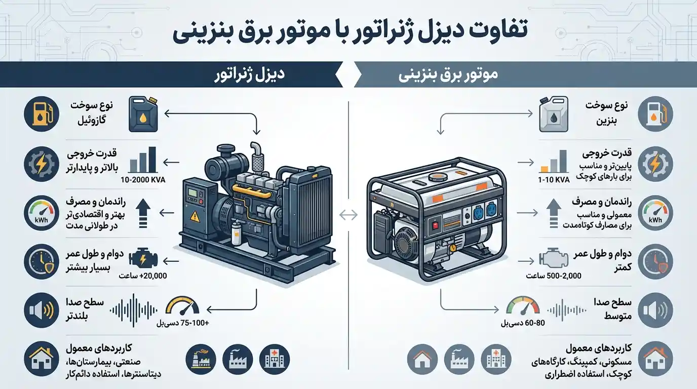 تفاوت دیزل ژنراتور با موتور برق بنزینی
